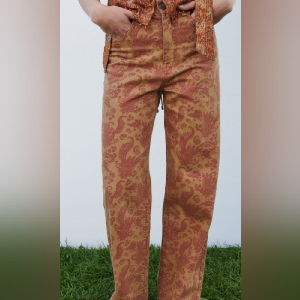 Zara Women's Highrise, Straight Leg Jeans - Paisley